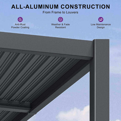 [11X18FT] Modern Wall-Mounted Louvered Pergola With Aluminum Frame (SAK69081)
