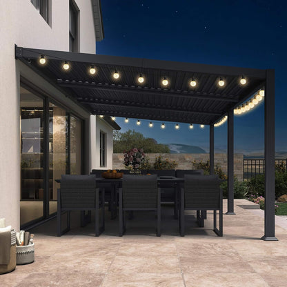 [11X18FT] Modern Wall-Mounted Louvered Pergola With Aluminum Frame (SAK69081)