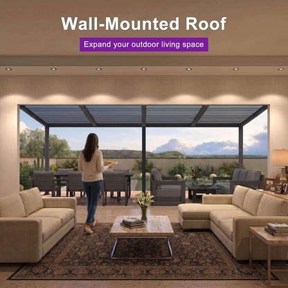 [11X18FT] Modern Wall-Mounted Louvered Pergola With Aluminum Frame (SAK69081)
