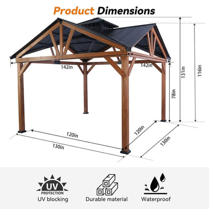 [12X12FT] Premium Outdoor Cedar Wood Hardtop Gazebo With Galvanized Steel Roof (SAK31864)