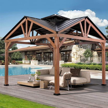 [12X12FT] Premium Outdoor Cedar Wood Hardtop Gazebo With Galvanized Steel Roof (SAK31864)