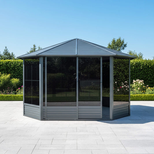[12X12FT] Prism Large Octagonal Sunroom Solarium With Lockable Sliding Doors And Galvanized Steel Sloping Roof (SAK47843)