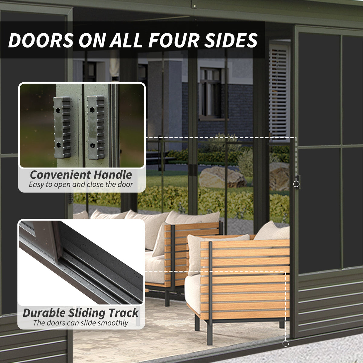 [12X14FT] Serenity Premium All-Weather Outdoor Aluminum Sunroom With Galvanized Steel Hardtop Sloping Roof, Lockable Doors, And Moveable PC Screens (SAK76831)