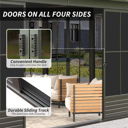 [12X14FT] Serenity Premium All-Weather Outdoor Aluminum Sunroom With Galvanized Steel Hardtop Sloping Roof, Lockable Doors, And Moveable PC Screens (SAK76831)