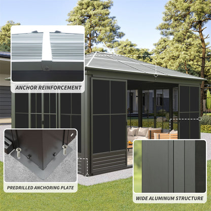 [12X14FT] Serenity Premium All-Weather Outdoor Aluminum Sunroom With Galvanized Steel Hardtop Sloping Roof, Lockable Doors, And Moveable PC Screens (SAK76831)