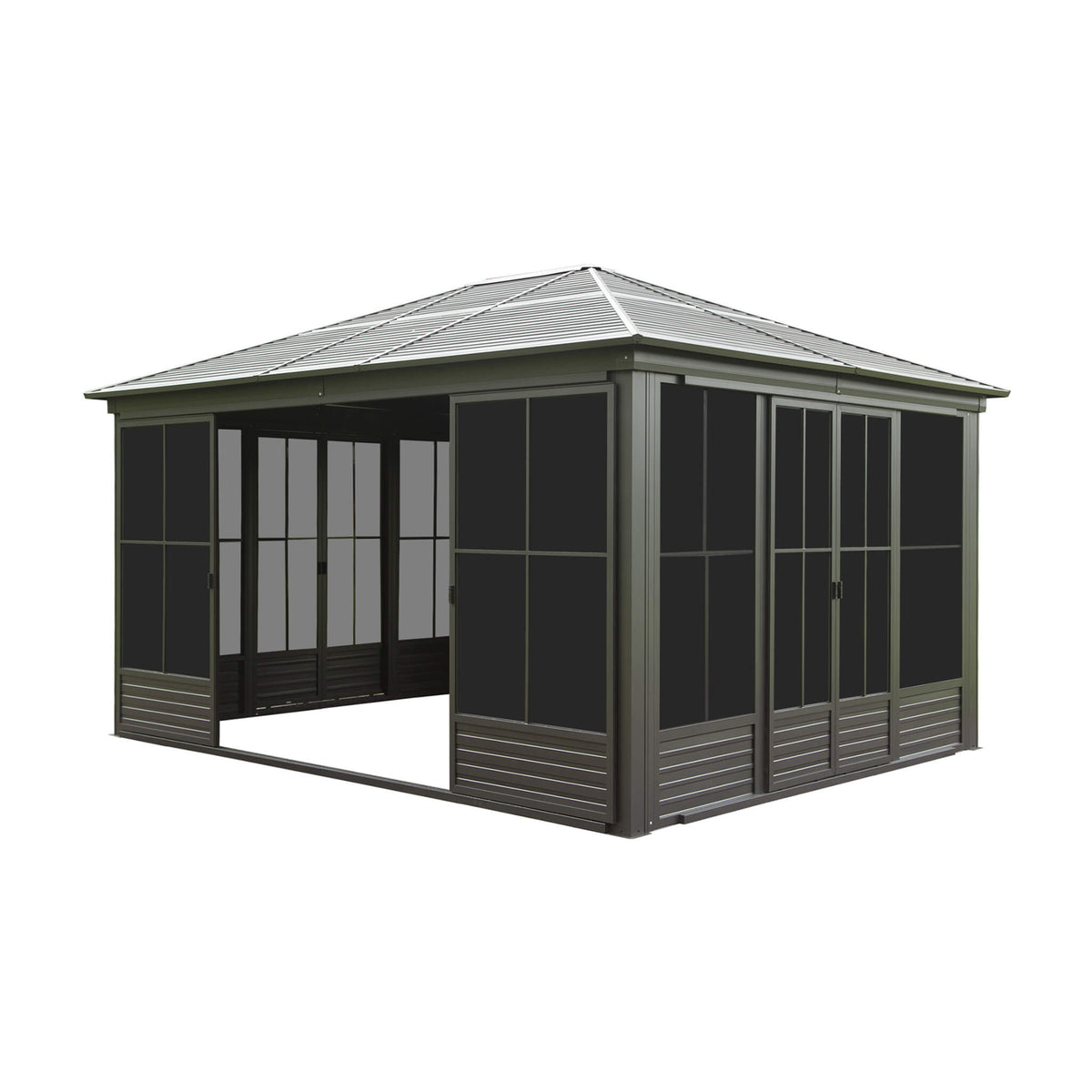 [12X14FT] Serenity Premium All-Weather Outdoor Aluminum Sunroom With Galvanized Steel Hardtop Sloping Roof, Lockable Doors, And Moveable PC Screens (SAK76831)