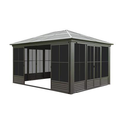 [12X14FT] Serenity Premium All-Weather Outdoor Aluminum Sunroom With Galvanized Steel Hardtop Sloping Roof, Lockable Doors, And Moveable PC Screens (SAK76831)