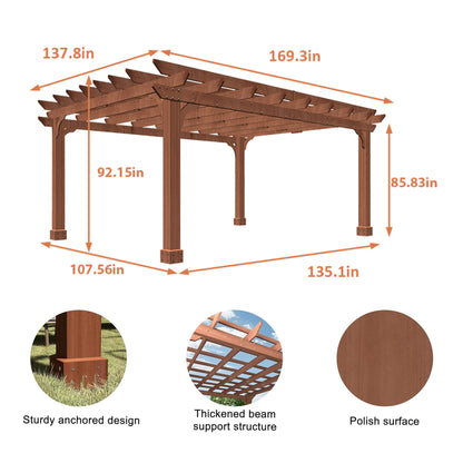 Outdoor Cedar Wood Patio Pergola With Slatted Trellis Roof (SAK92150)