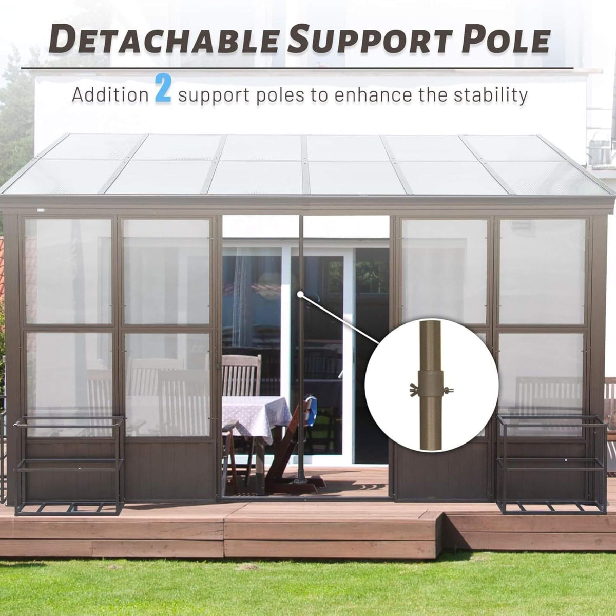 [12X16FT] Pavilion Extra-Large All-Season Outdoor Wall-Mounted Sunroom Solarium With Detachable Polycarbonate Windows And Lockable Sliding Doors (SAK97835)