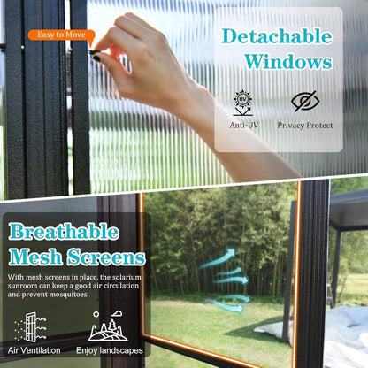[12X16FT] Pavilion Extra-Large All-Season Outdoor Wall-Mounted Sunroom Solarium With Detachable Polycarbonate Windows And Lockable Sliding Doors (SAK97835)