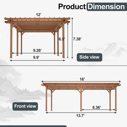 [12X16FT] Extra-Large Outdoor Wooden Waterproof Grape Pergola (SAK76476)