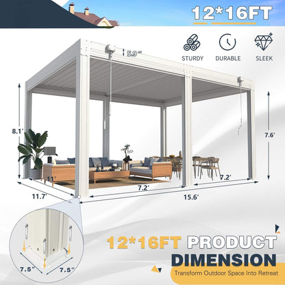 Louvered Aluminum Pergola With Adjustable Roof And Pull-Down Screens (SAK46817)