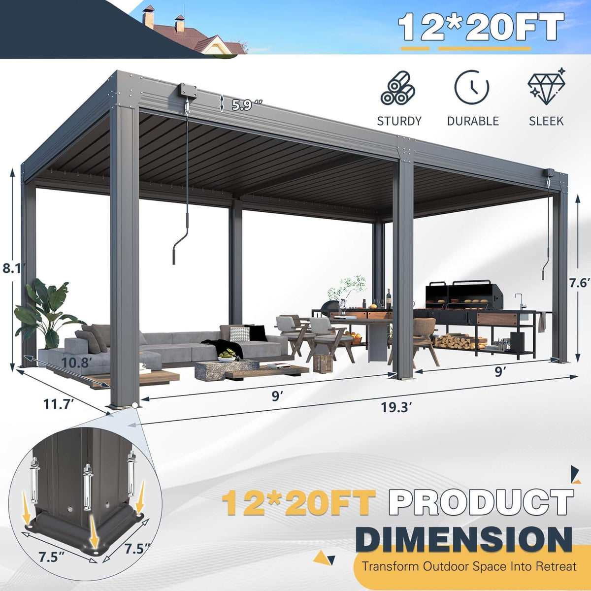 Louvered Aluminum Pergola With Adjustable Roof And Pull-Down Screens (SAK46817)