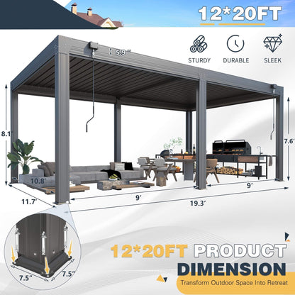 Louvered Aluminum Pergola With Adjustable Roof And Pull-Down Screens (SAK46817)