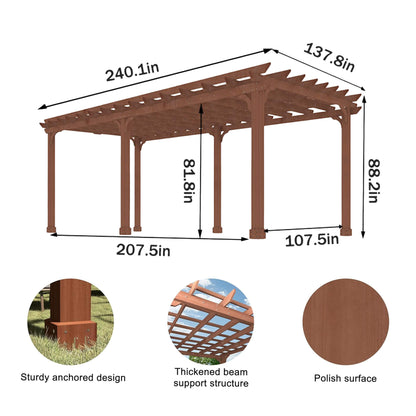 Outdoor Cedar Wood Patio Pergola With Slatted Trellis Roof (SAK92150)
