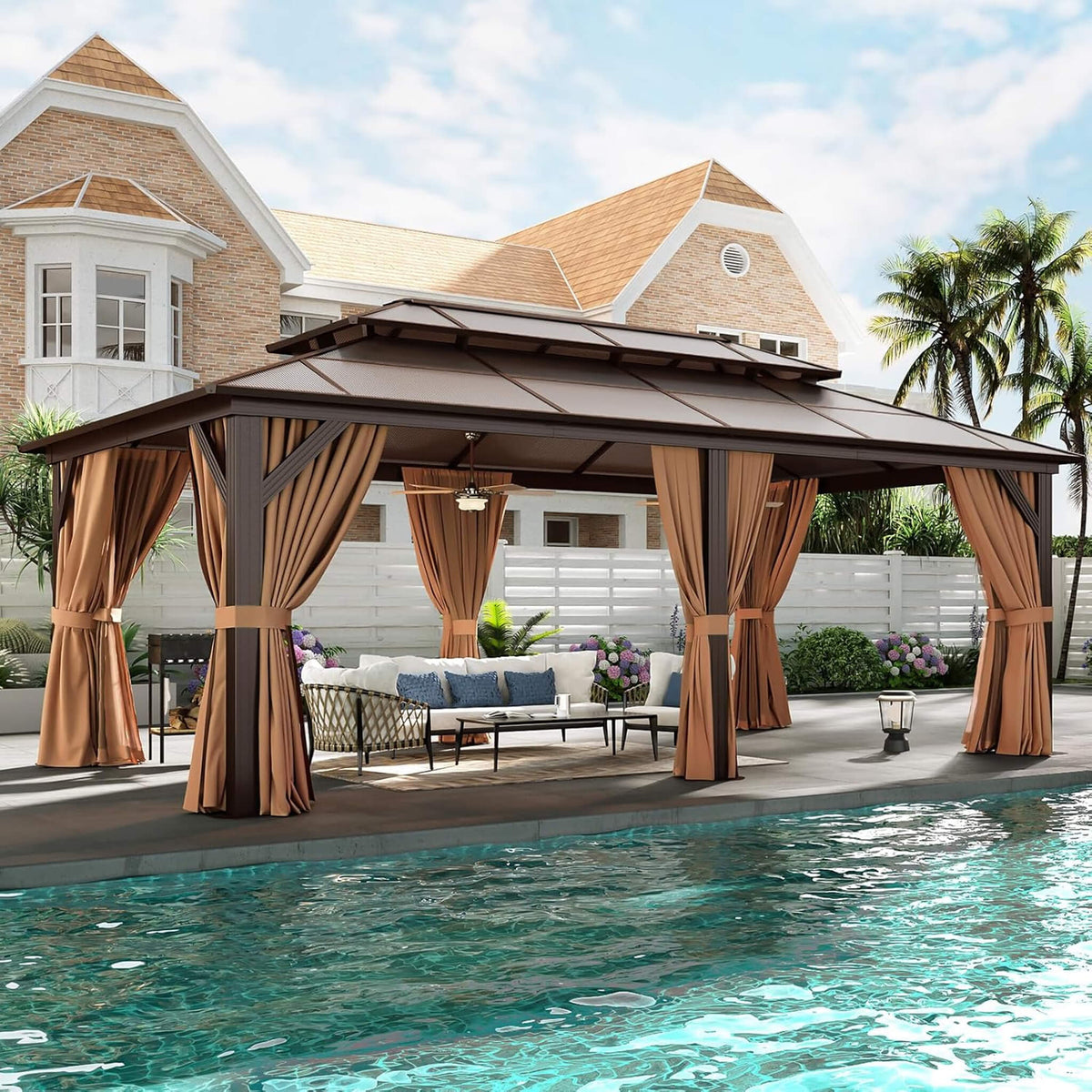 [12X20FT] Premium Aluminum Outdoor Polycarbonate Hardtop Gazebo With Netting & Curtains (SAK36580)