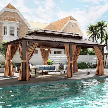 [12X20FT] Premium Aluminum Outdoor Polycarbonate Hardtop Gazebo With Netting & Curtains (SAK36580)