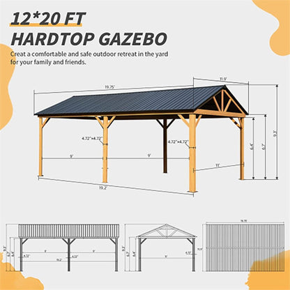 [12X20FT] Premium Outdoor Double-Layer Galvanized Steel Hardtop Gazebo For Patio (SAK46095)