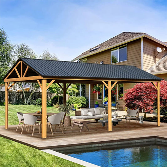 [12X20FT] Premium Outdoor Double-Layer Galvanized Steel Hardtop Gazebo For Patio (SAK46095)