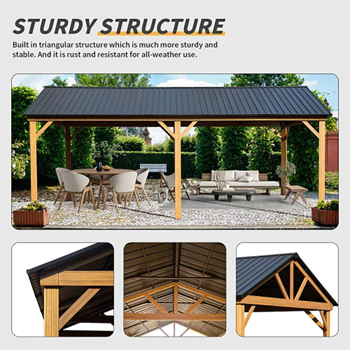[12X20FT] Premium Outdoor Double-Layer Galvanized Steel Hardtop Gazebo For Patio (SAK46095)
