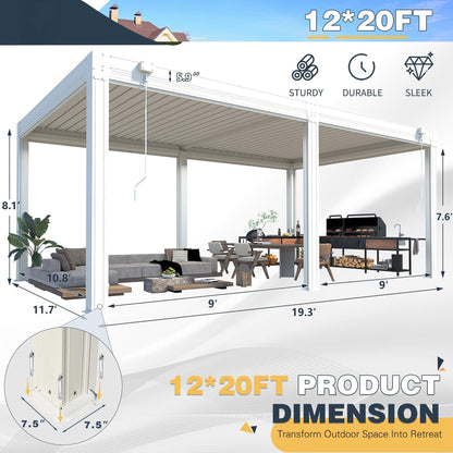 Louvered Aluminum Pergola With Adjustable Roof And Pull-Down Screens (SAK46817)