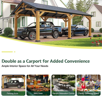 [12X24FT] Premium Galvanized Steel Roof Cedar Wood Hardtop Gazebo (SAK14632)
