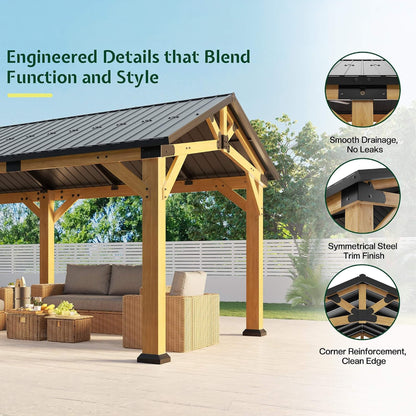 [12X24FT] Premium Galvanized Steel Roof Cedar Wood Hardtop Gazebo (SAK14632)