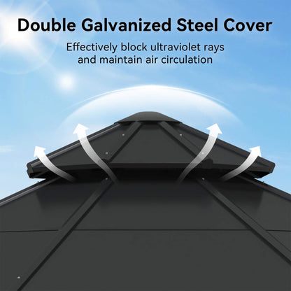 [13X13FT] Cedar Wood Galvanized Steel Octagonal Hardtop Double Roof Gazebo (SAK17468)