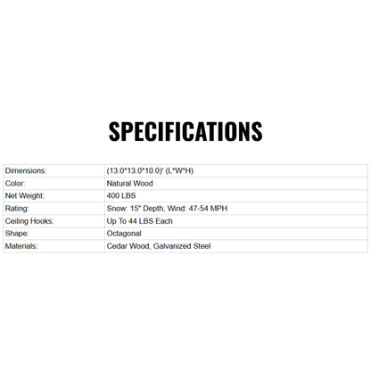[13X13FT] Premium All-Weather Octagonal Double Hardtop Cedar Wood Gazebo (SAK42795)