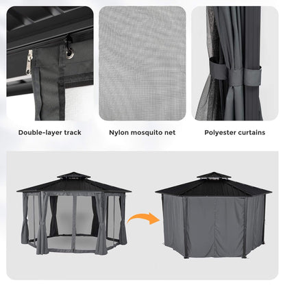 [13X15FT] Hardtop Hexagonal Gazebo With Curtains And Netting [No Furniture] (SAK60713)