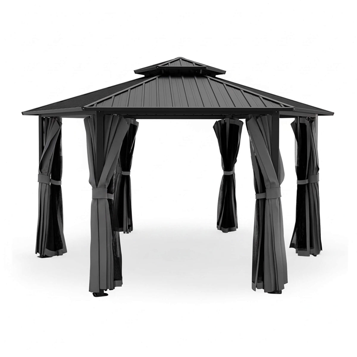 [13X15FT] Hardtop Hexagonal Gazebo With Curtains And Netting [No Furniture] (SAK60713)