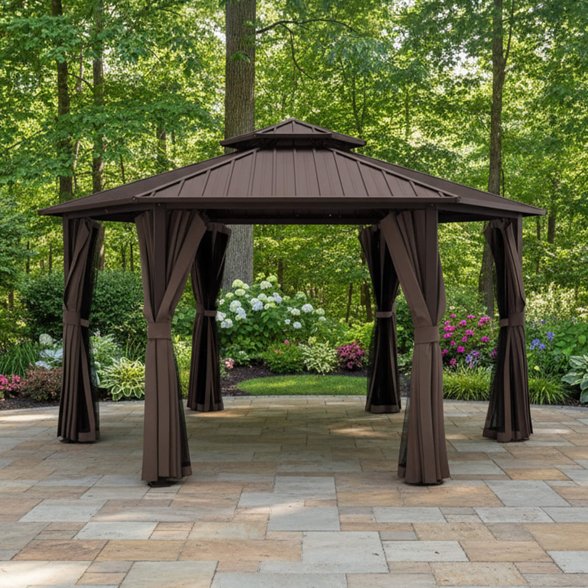 [13X15FT] Hardtop Hexagonal Gazebo With Curtains And Netting [No Furniture] (SAK60713)