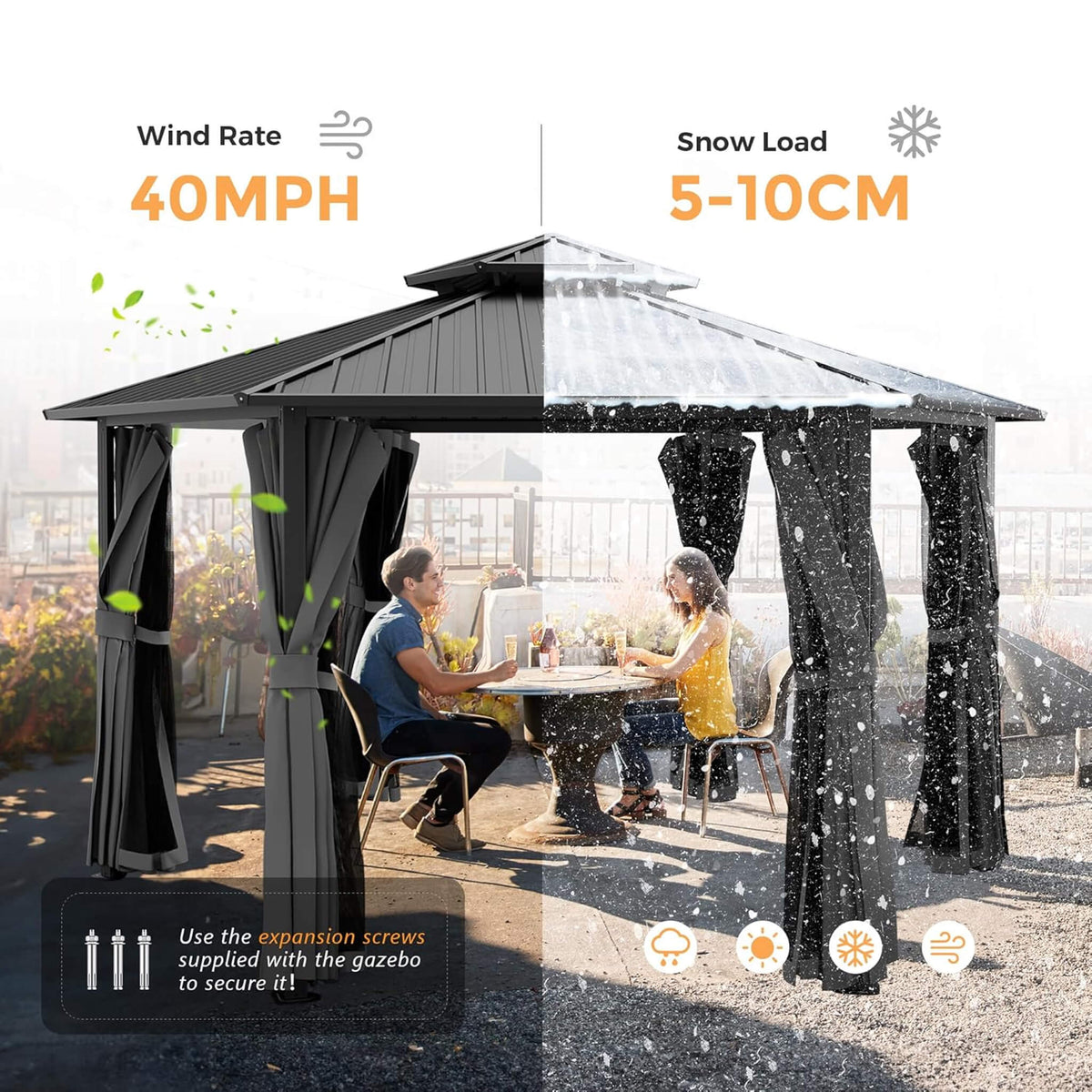 [13X15FT] Hardtop Hexagonal Gazebo With Curtains And Netting [No Furniture] (SAK60713)