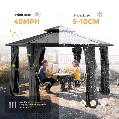 [13X15FT] Hardtop Hexagonal Gazebo With Curtains And Netting [No Furniture] (SAK60713)