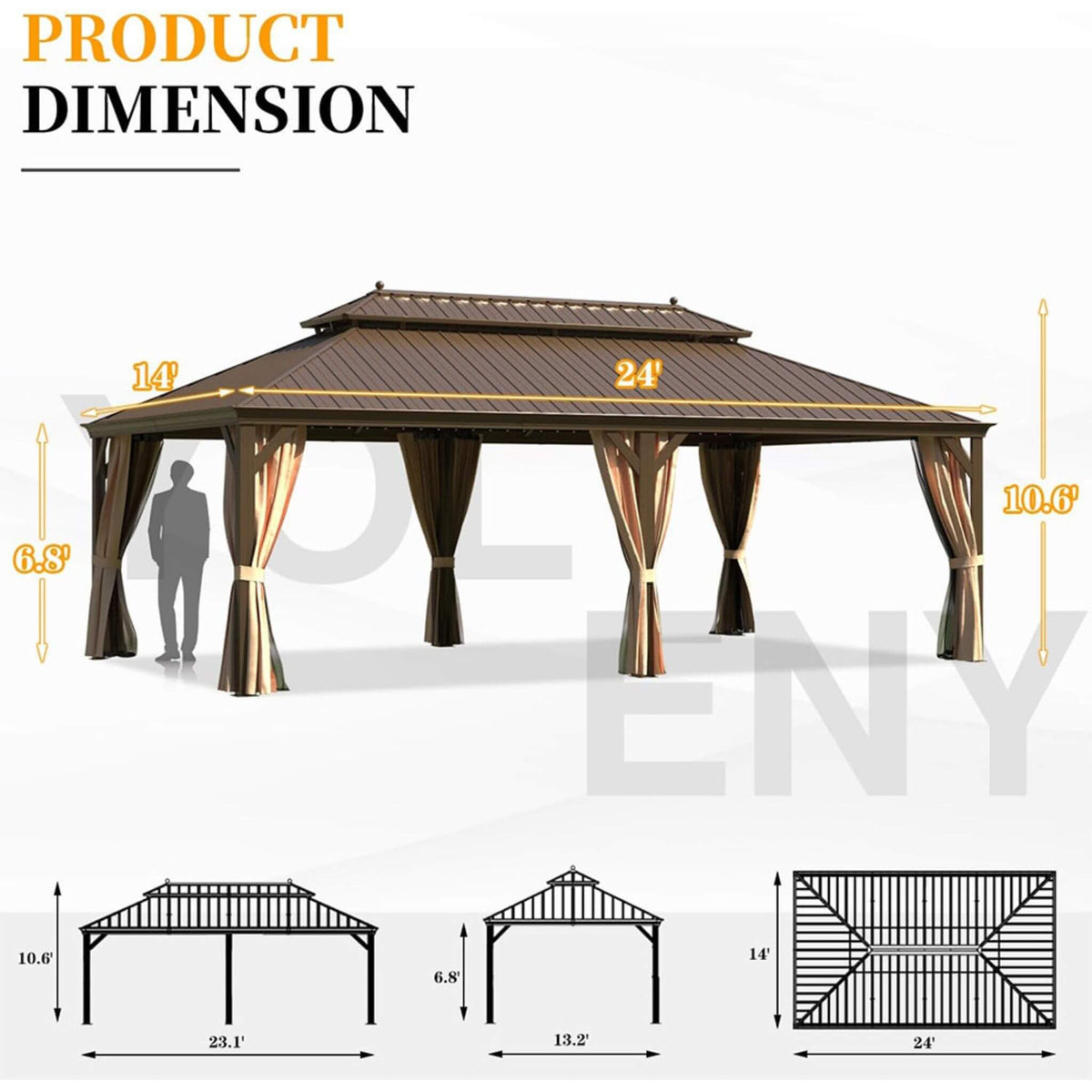 [14X24FT] Heavy-Duty Aluminum Galvanized Steel Double Roof Hardtop Gazebo With Netting And Curtains (SAK41853)