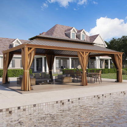 [14X24FT] Heavy-Duty Aluminum Galvanized Steel Double Roof Hardtop Gazebo With Netting And Curtains (SAK41853)