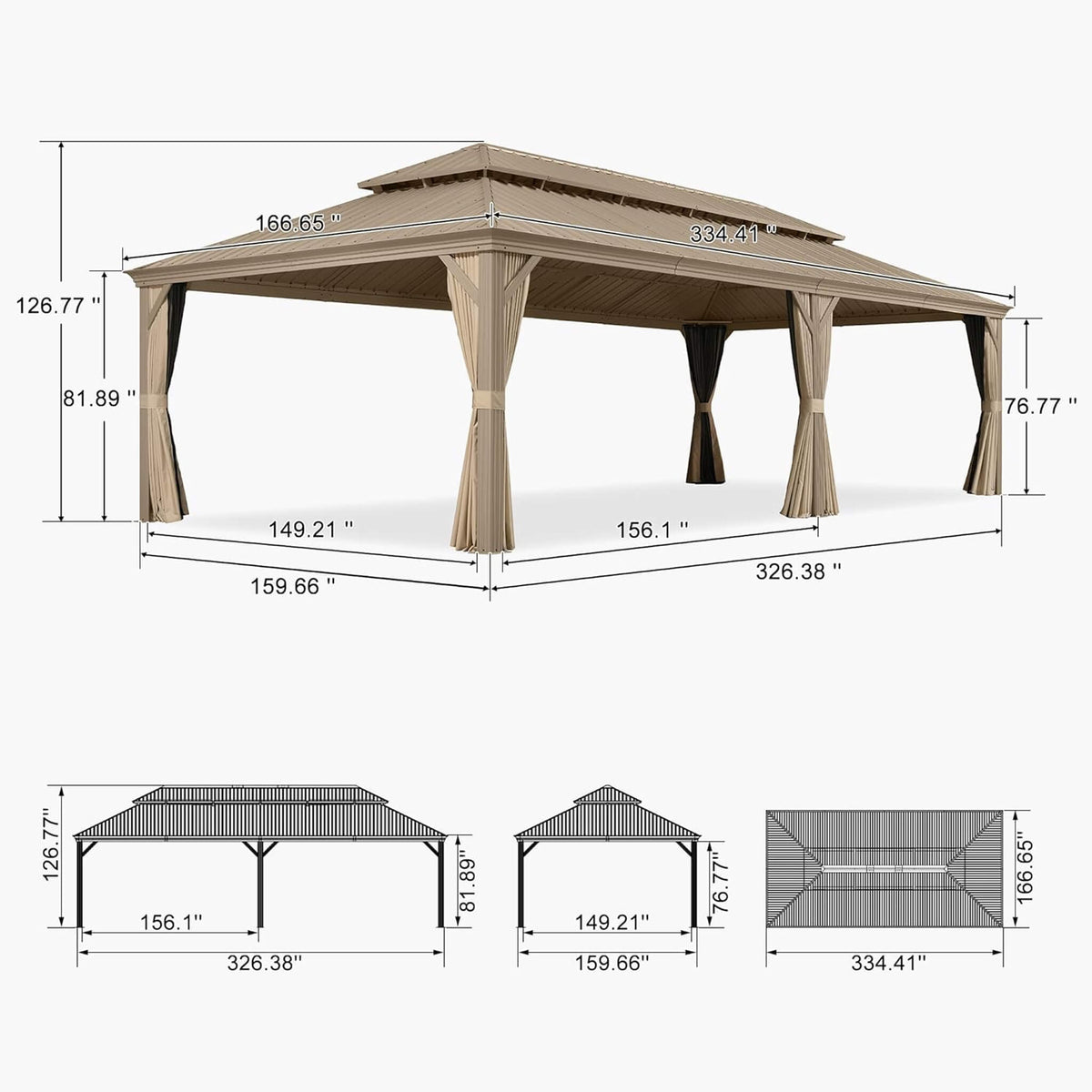 [14X28FT] Extra-Large Hardtop Gazebo With Galvanized Steel Double Roof, Curtains And Netting (SAK85731)