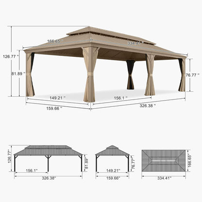 [14X28FT] Extra-Large Hardtop Gazebo With Galvanized Steel Double Roof, Curtains And Netting (SAK85731)