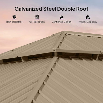 [14X28FT] Extra-Large Hardtop Gazebo With Galvanized Steel Double Roof, Curtains And Netting (SAK85731)