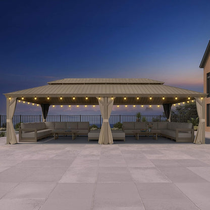 [14X28FT] Extra-Large Hardtop Gazebo With Galvanized Steel Double Roof, Curtains And Netting (SAK85731)