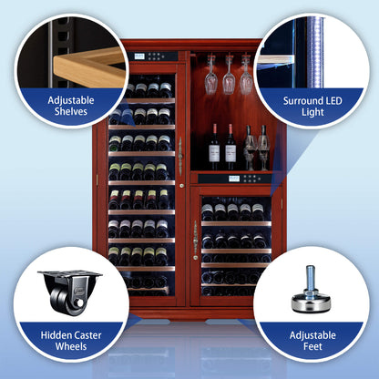 158-Bottle Wooden Wine Cooler Cabinet with Adjustable Temperature Controls