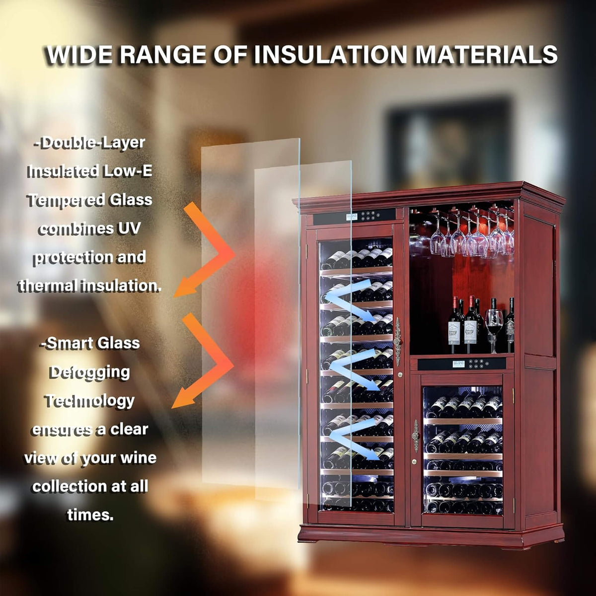 158-Bottle Wooden Wine Cooler Cabinet with Adjustable Temperature Controls