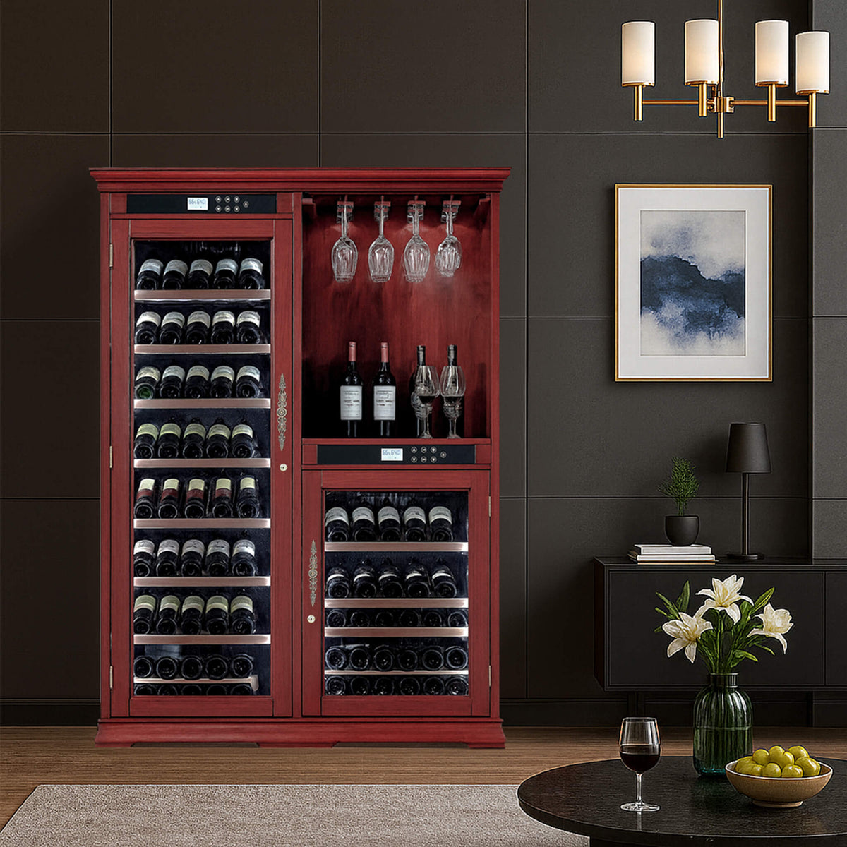 158-Bottle Wooden Wine Cooler Cabinet with Adjustable Temperature Controls