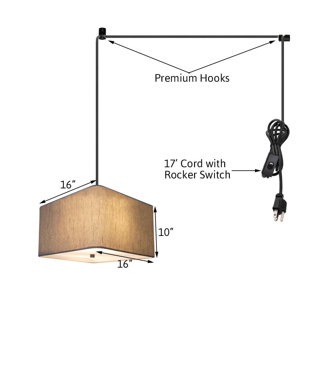 16-Inch Oatmeal Drum Pendant Light with Diffuser and Black Plug-In Cord