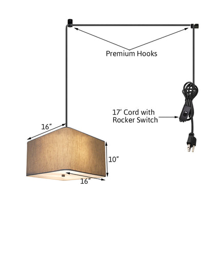 16-Inch Oatmeal Drum Pendant Light with Diffuser and Black Plug-In Cord