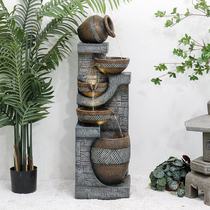 Resin Carved Clay Urn Outdoor Water Fountain 42 Inch