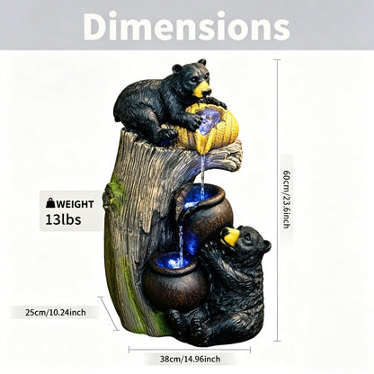 Resin Black Bear Outdoor Water Fountain with LED Lights