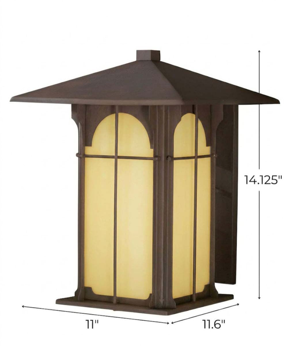Aztec 14"H 1-Light Olde Brick Bronze Finish with Amber Honey Opal Glass Shade Outdoor Wall Lantern