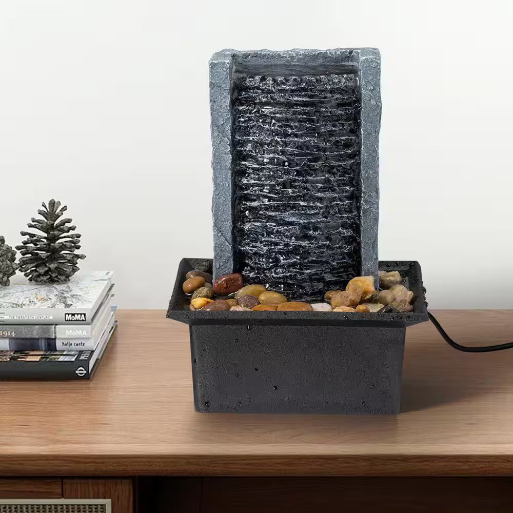Tabletop Indoor Waterfall Rock Fountain with Led-Lights Water Feature for Modern Home Office Indoor Decoration (1-Pack)