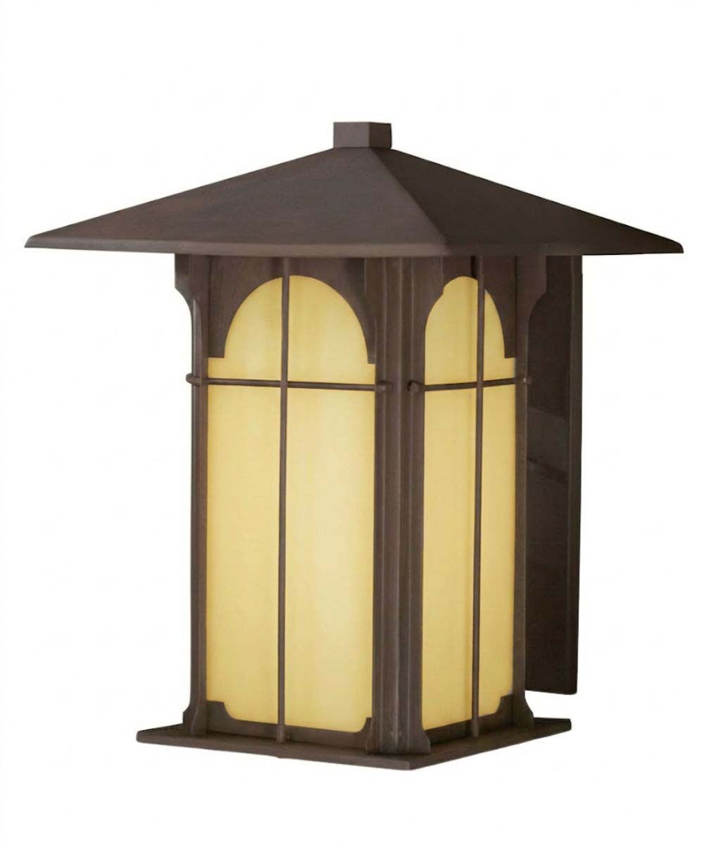 Aztec 14"H 1-Light Olde Brick Bronze Finish with Amber Honey Opal Glass Shade Outdoor Wall Lantern